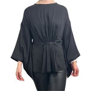 Givenchy Kimono Sleeve Black Top Silk blend Gathered front IT 38